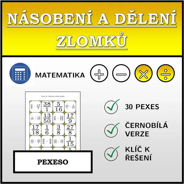 Pexeso - Násobení a dělení zlomků | matematika 1