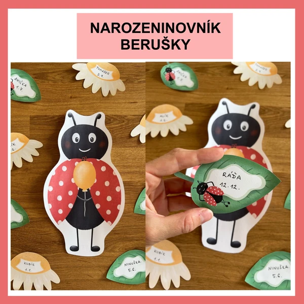 Narozeninovník a cedulky - berušky 1