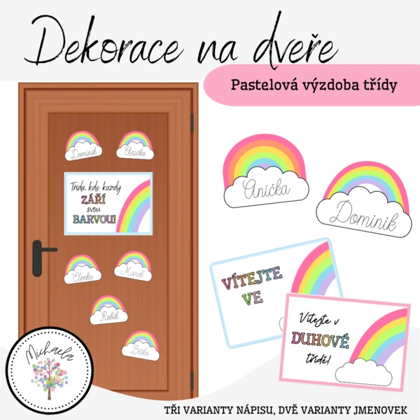 Dekorace na dveře – Pastelová výzdoba třídy 1