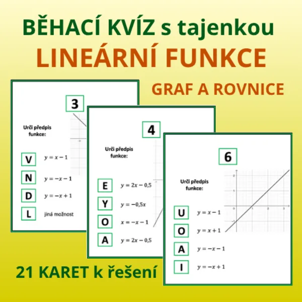 BĚHACÍ KVÍZ s tajenkou – LINEÁRNÍ FUNKCE – GRAF A ROVNICE 1