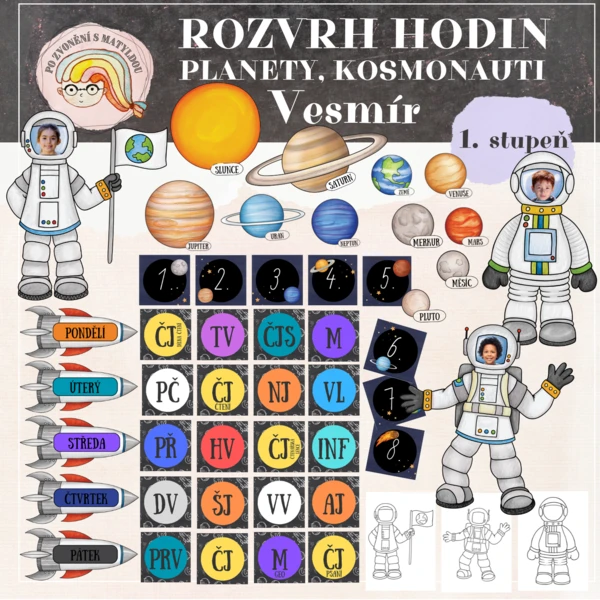 VESMÍR - rozvrh hodin, kosmonauti, planety 1