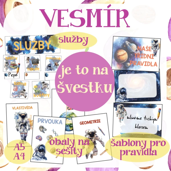 VESMÍR - služby, obaly na sešity, šablony pro třídní pravidla 1