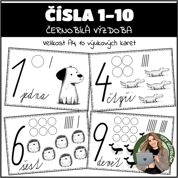 Čísla do 10 - černobílá výzdoba 1