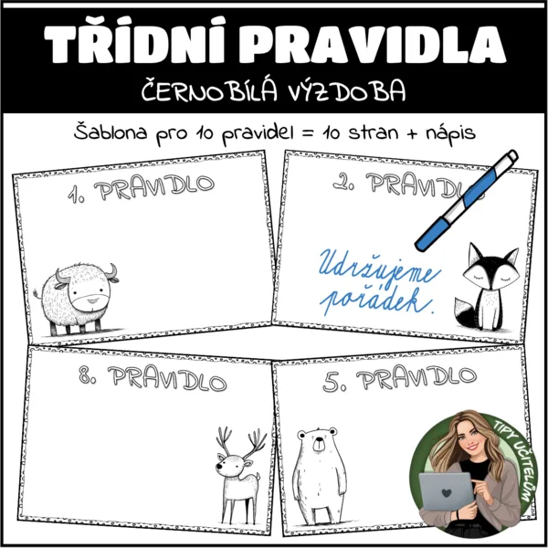 Třídní pravidla (šablona) - černobílá výzdoba 1