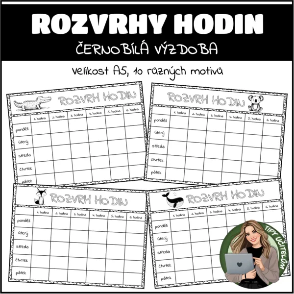 Rozvrhy hodin pro žáky - černobílá výzdoba 1