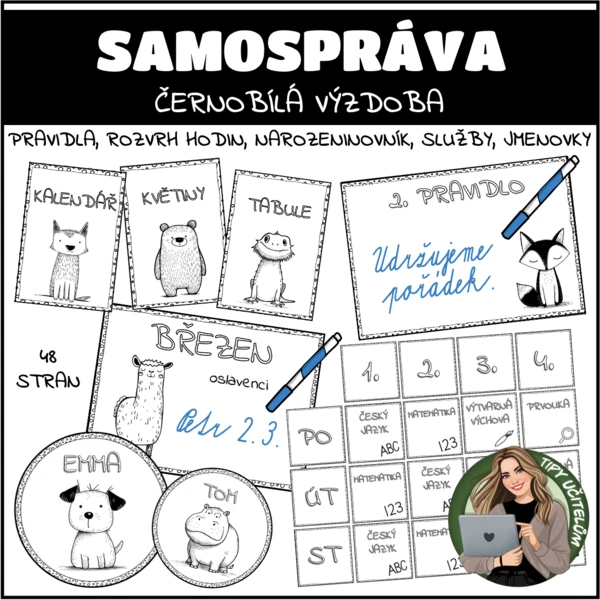 Třídní samospráva (balíček 5 produktů) - černobílá výzdoba 1