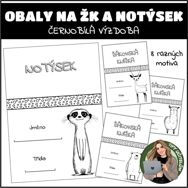 Obaly na žákovskou knížku a notýsek - černobílá výzdoba 1