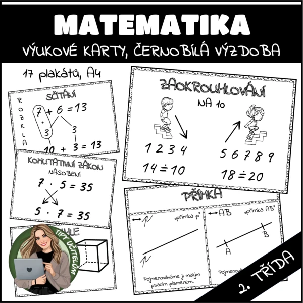 Plakáty do matematiky - 2. třída - černobílá výzdoba 1