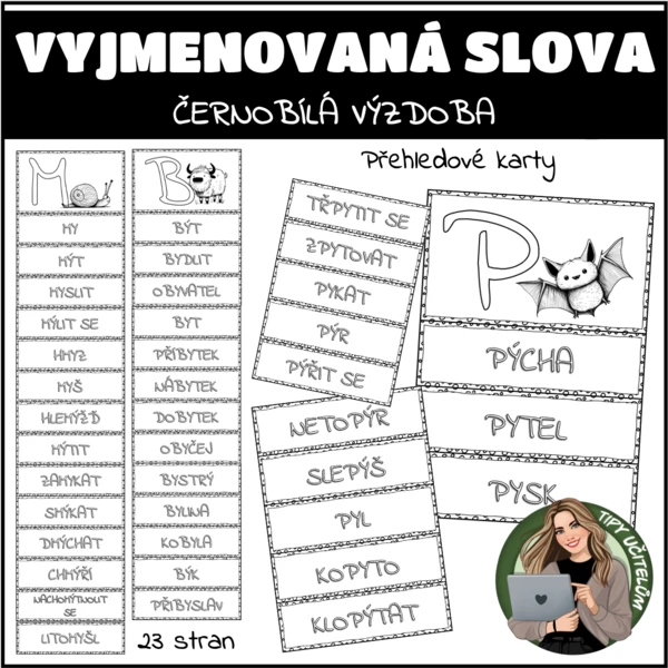 Vyjmenovaná slova - černobílá výzdoba 1