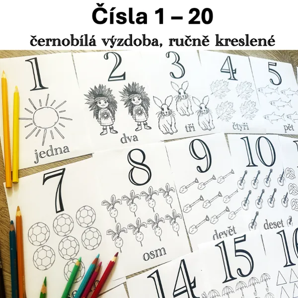 Čísla 1 - 20 - černobílá výzdoba 1