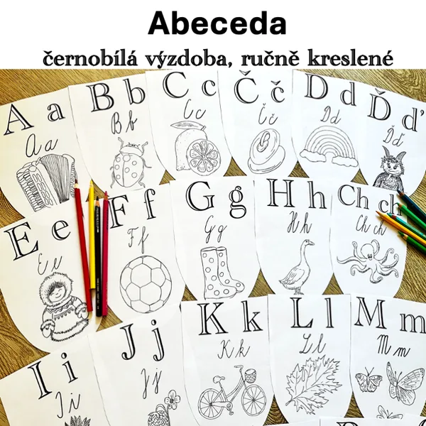 Abeceda na zeď - černobílá výzdoba - kooperativní girlanda 1