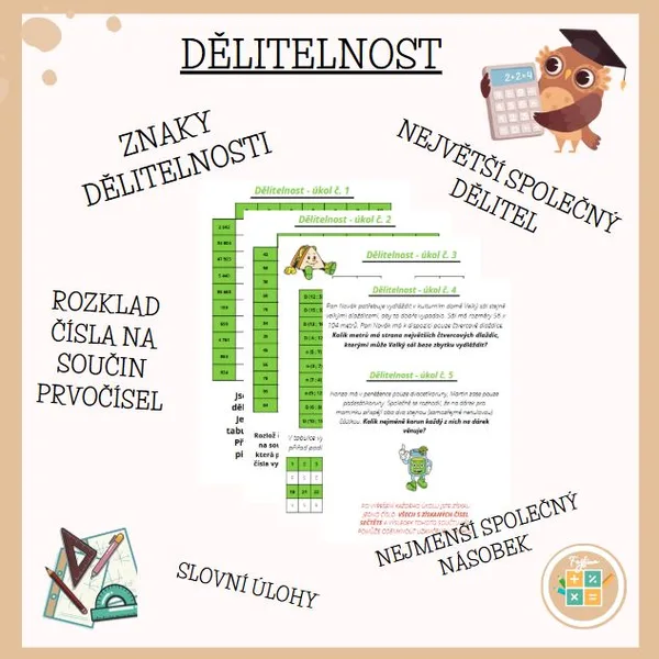 DĚLITELNOST - násobek, dělitel, znaky dělitelnosti, prvočísla - úniková hra 1