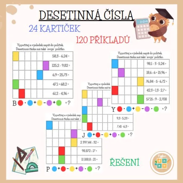DESETINNÁ ČÍSLA - výpočty - křížovky 1