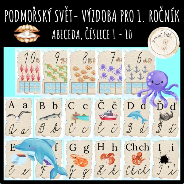 Podmořský svět - výzdoba pro 1. ročník - abeceda, čísla 1