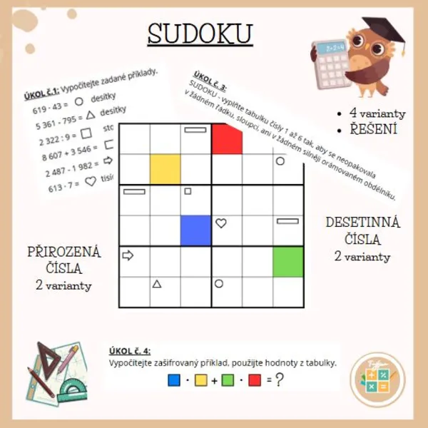 SUDOKU - výpočty s přirozenými a desetinnými čísly 1