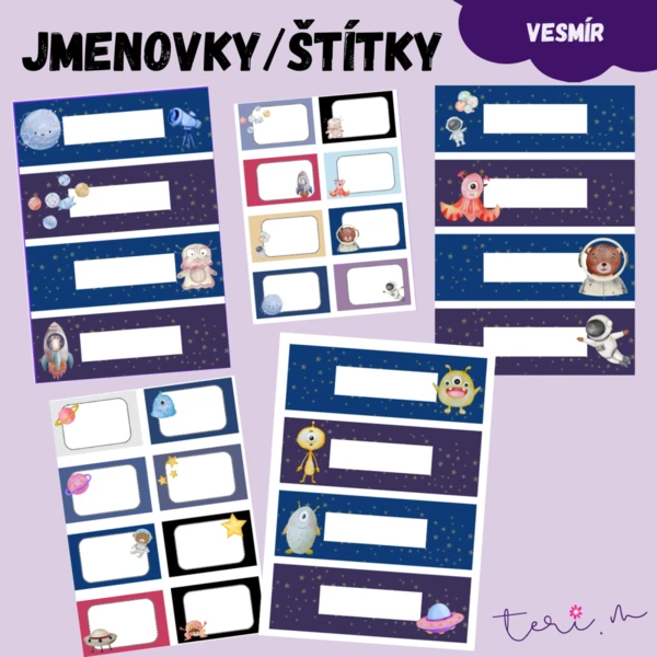 JMENOVKY/ŠTÍTKY - téma VESMÍR 1