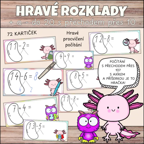Rozklady s Axíkem a příšerkou - sčítání a odčítání do 20 s přechodem 1