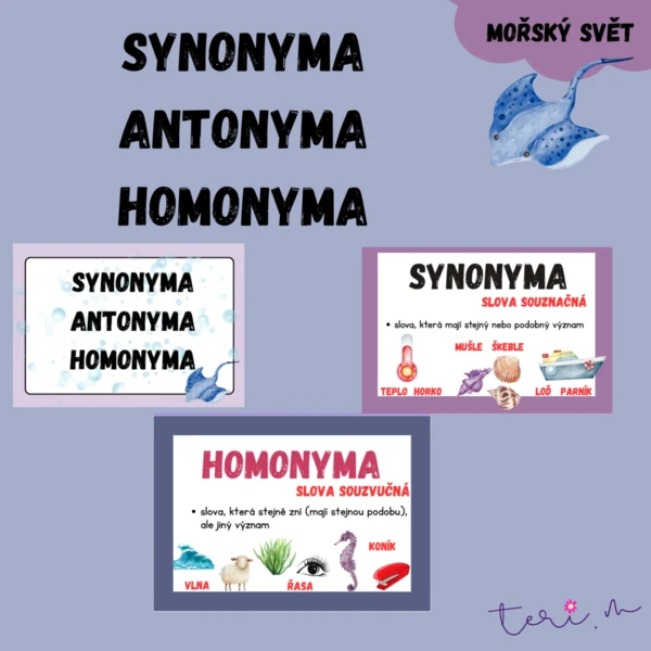 SYNONYMA, ANTONYMA, HOMONYMA - téma PODMOŘSKÝ SVĚT 1