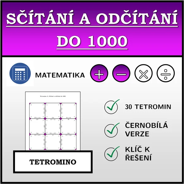 Tetromino - Sčítání a odčítání do 1000 | matematika 1