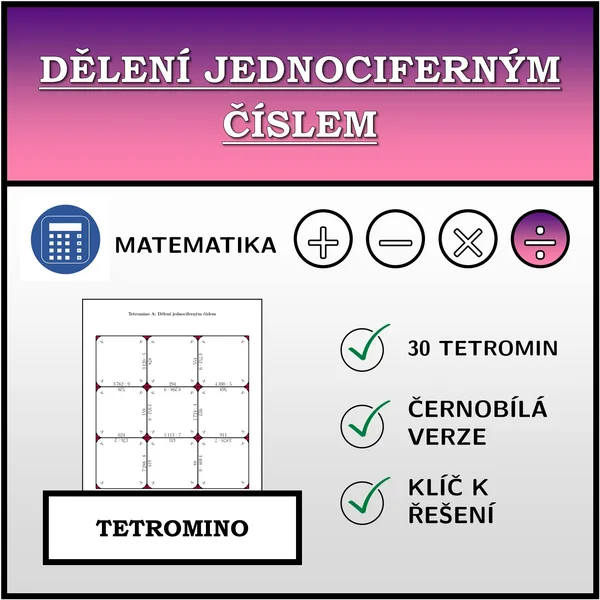 Tetromino - Dělení jednociferným číslem | matematika 1