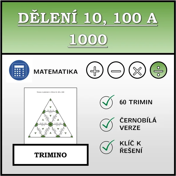 Trimino - Dělení 10, 100 a 1000 | desetinná čísla | matematika 1