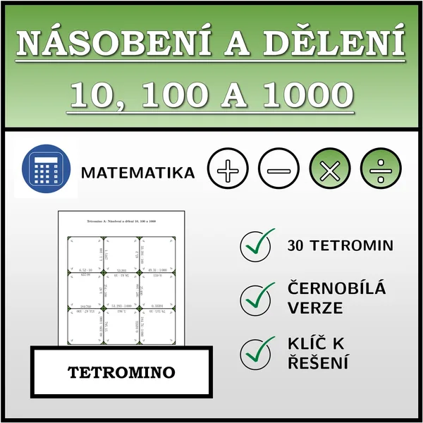 Tetromino - Násobení a dělení 10, 100 a 1000 | matematika 1