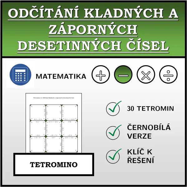 Tetromino - Odčítání kladných a záporných desetinných čísel | matematika 1