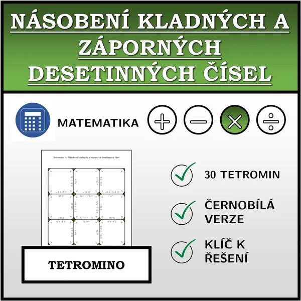 Tetromino - Násobení kladných a záporných desetinných čísel | matematika 1