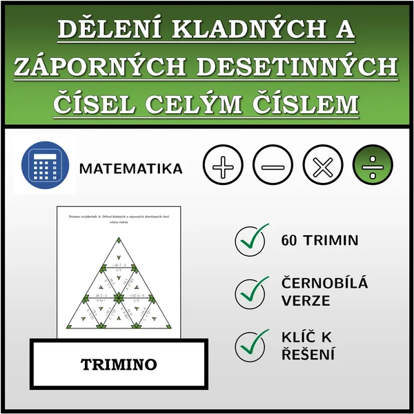 Trimino - Dělení kladných a záporných desetinných čísel celým číslem | matematika 1