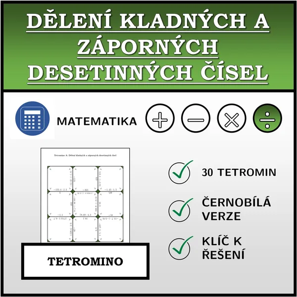 Tetromino - Dělení kladných a záporných desetinných čísel | matematika 1
