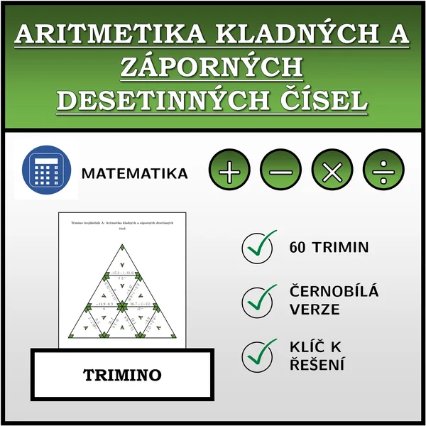 Trimino - Aritmetika kladných a záporných desetinných čísel | matematika 1