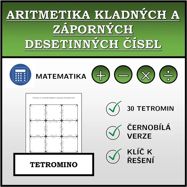 Tetromino - Aritmetika kladných a záporných desetinných čísel | matematika 1