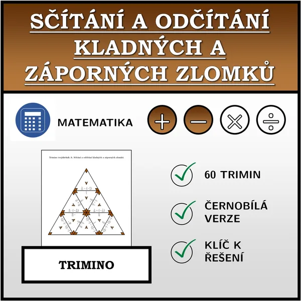 Trimino - Sčítání a odčítání kladných a záporných zlomků | matematika 1