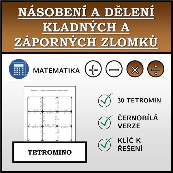 Tetromino - Násobení a dělení kladných a záporných zlomků | matematika 1