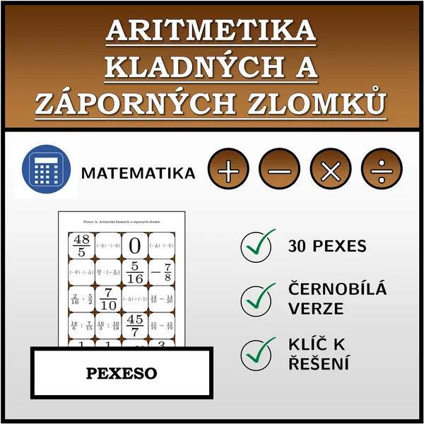 Pexeso - Aritmetika kladných a záporných zlomků | matematika 1