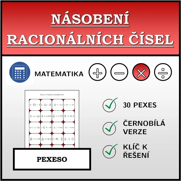 Pexeso - Násobení racionálních čísel | matematika 1
