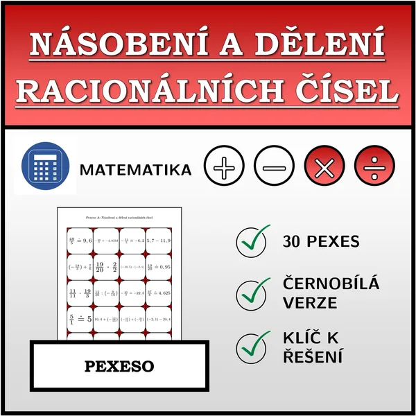 Pexeso - Násobení a dělení racionálních čísel | matematika 1
