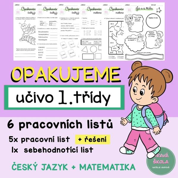 OPAKOVÁNÍ 1. ROČNÍKU - ČESKÝ JAZYK a MATEMATIKA - 5 PL - SEBEHODNOCENÍ + řešení 1