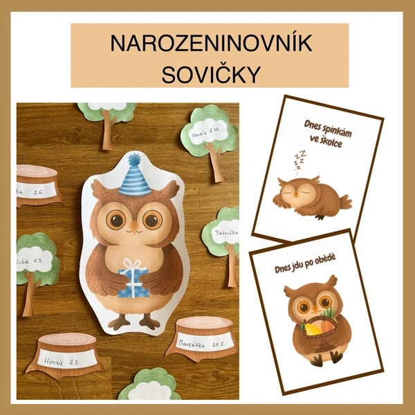 Narozeninovník a cedulky - sovičky  1