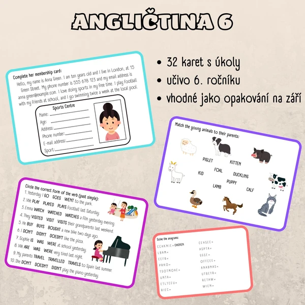 Angličtina pro 6. třídu - opakovací kartičky 1