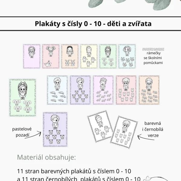 Pastelové plakáty s čísly 0-10 - děti 1