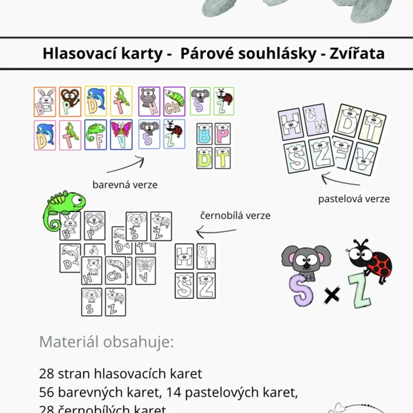 Hlasovací karty - párové souhlásky - zvířata 1