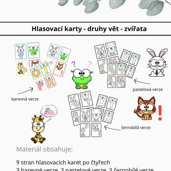 Hlasovací karty - druhy vět - zvířata 1