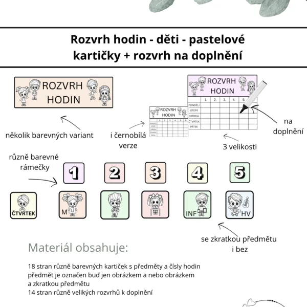Rozvrh hodin pastelový - děti 1