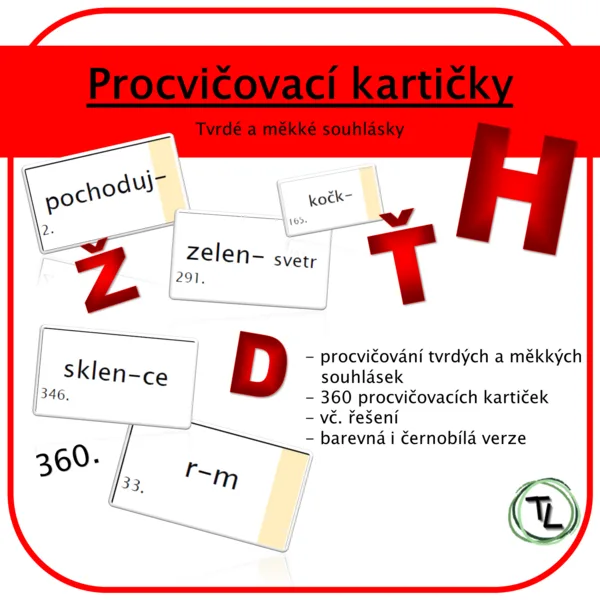 Procvičovací kartičky - Tvrdé a měkké souhlásky 1