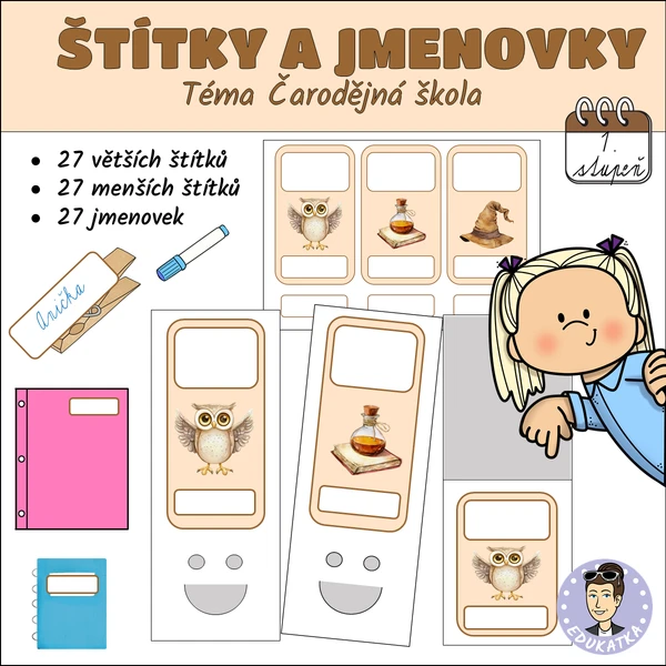 Štítky a jmenovky - Téma Čarodějná škola 1