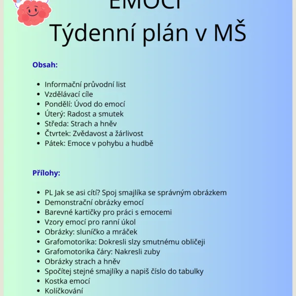 Co cítím - poznávání emocí, týdenní plán v MŠ 1