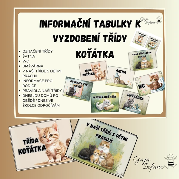 Informační tabulky k vyzdobení třídy- Koťátka 1