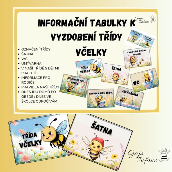 Informační tabulky k vyzdobení třídy- Včelky 1