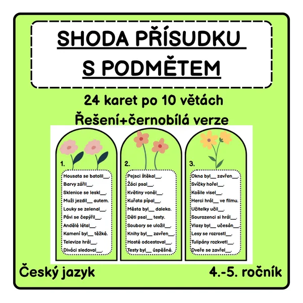 Shoda přísudku s podmětem - kartičky 1
